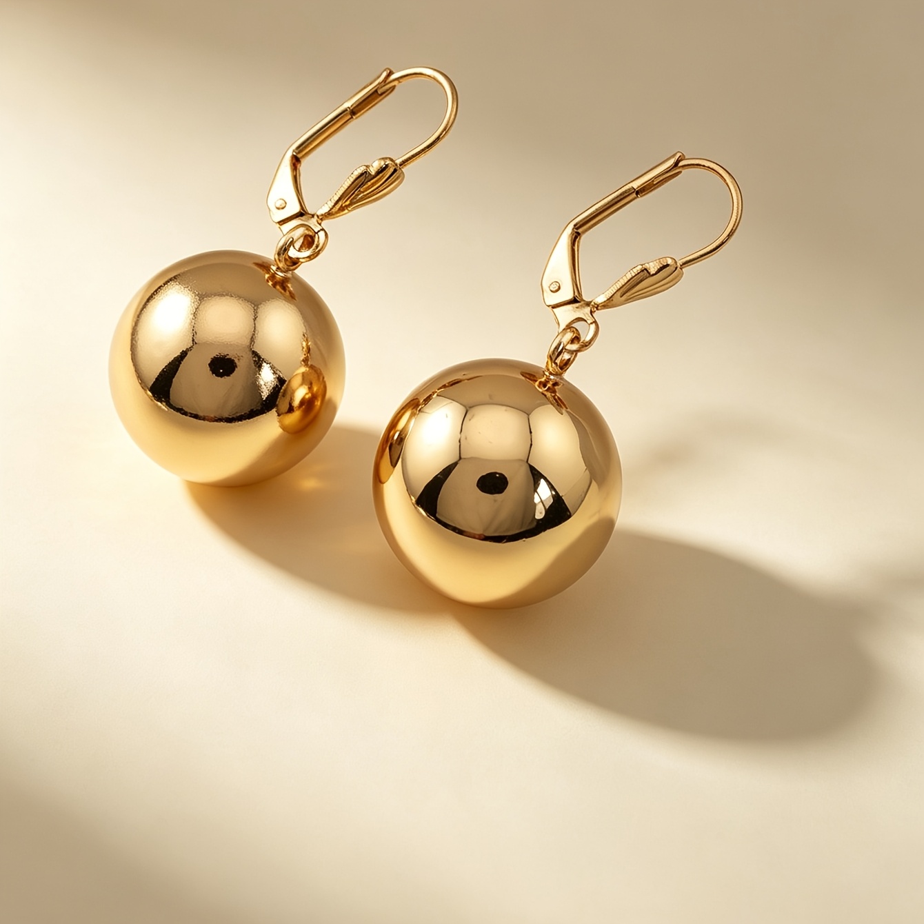 TEMU Pair Of European And Exaggerated Oversized 18mm Golden Round Ball Pendant Fashion Earrings, Suitable For Women' Wear, Dates, Weddings, ,