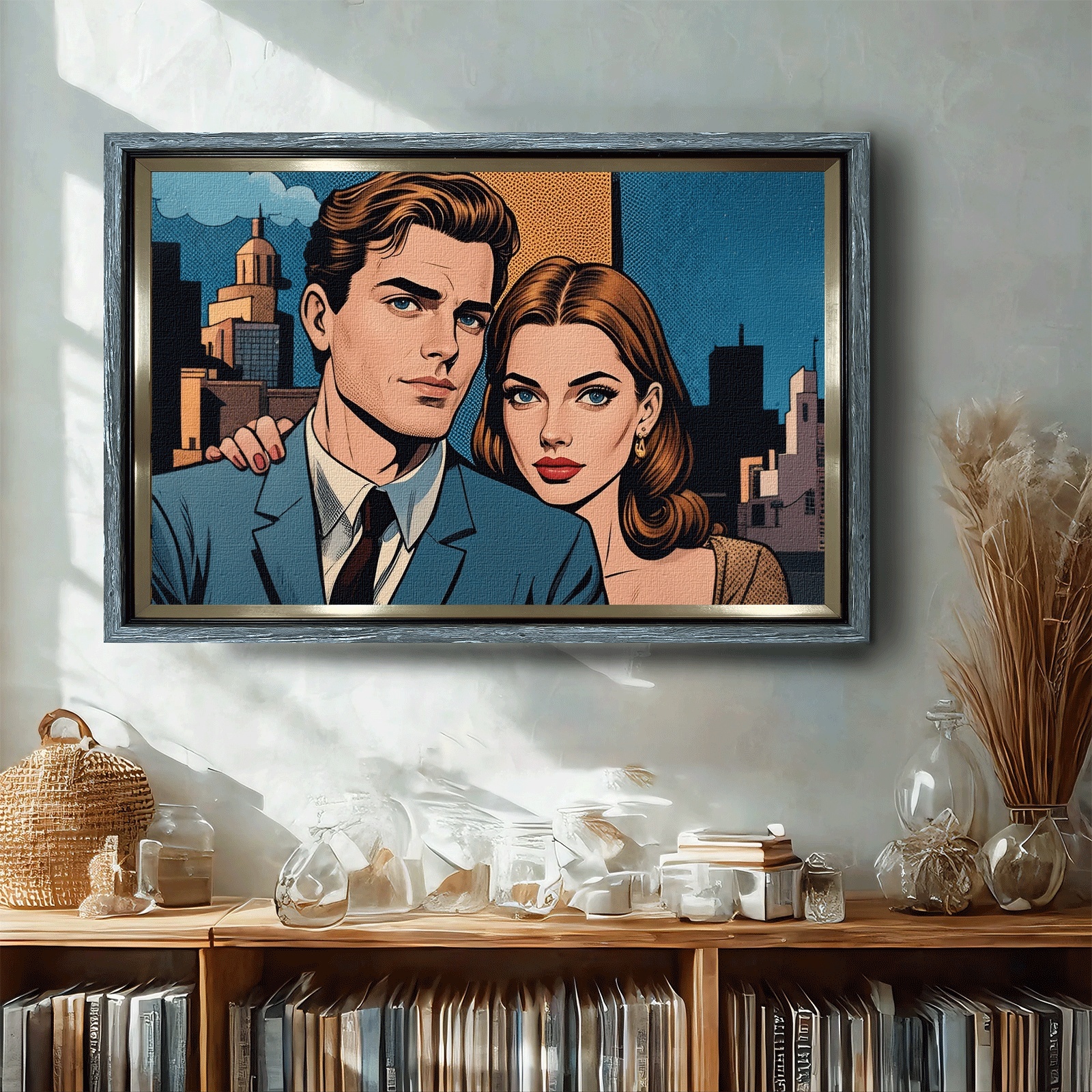 TEMU 1pc Custom Canvas Wood Frame Painting, Personalized Photo Portrait In Vintage Comic Style, Custom Comic Portrait Canvas Wood Frame Painting For