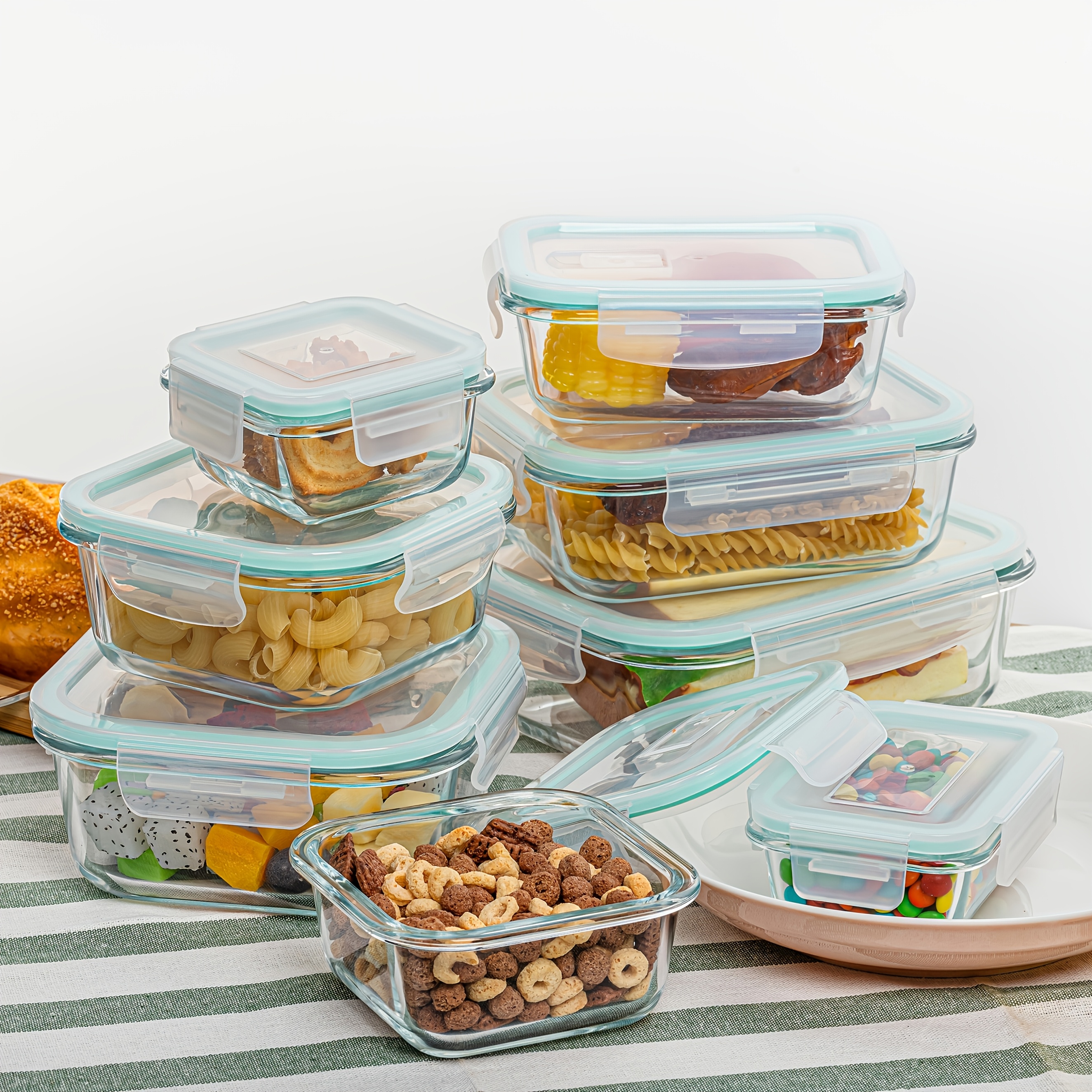 16pcs set 8 glass bowls 8 lids microwave oven dishwasher safe airtight leakproof food storage containers   and   preparation set Product details 0