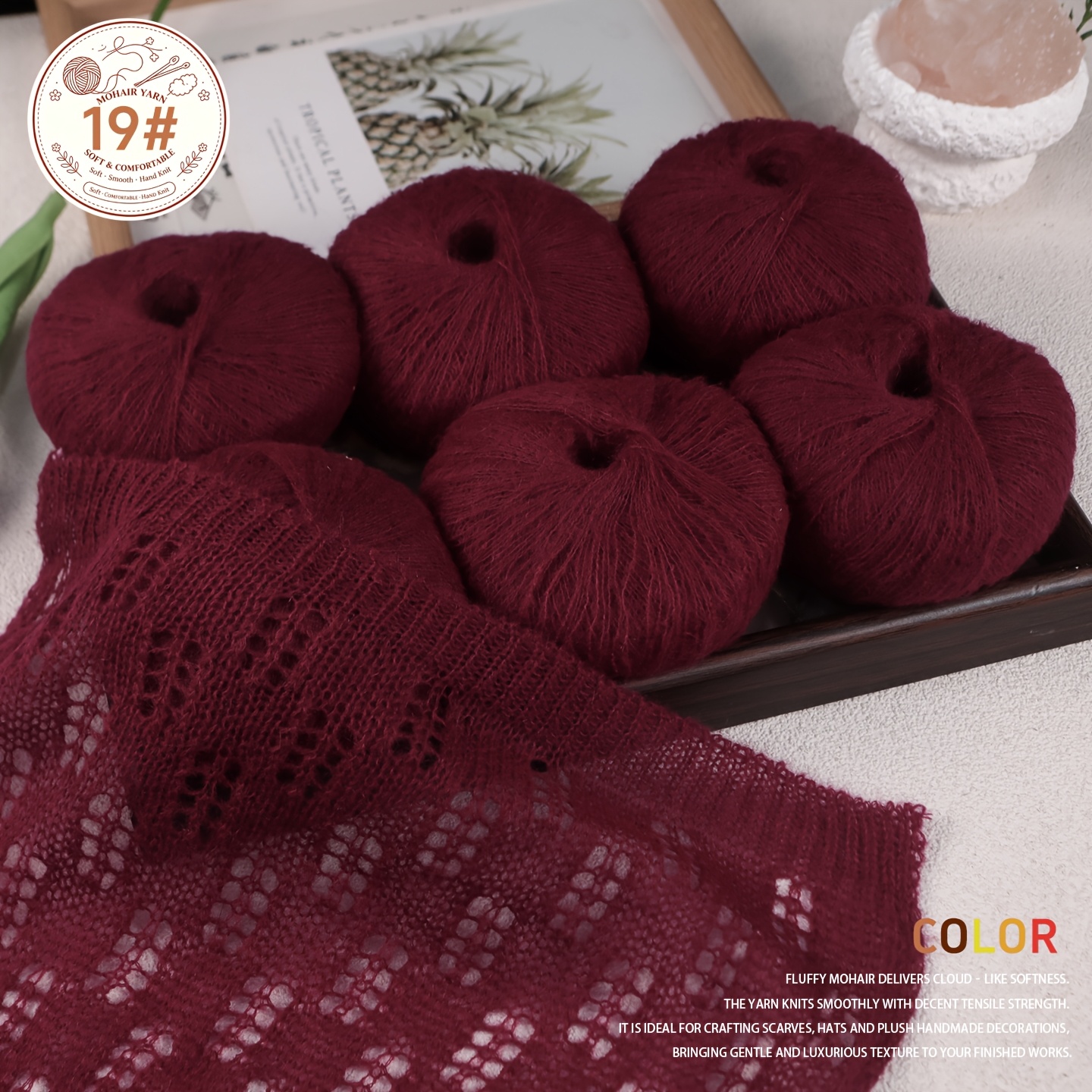 TEMU 6 ovillos de hilo de mohair de 150 g - 80 % mohair de bebé sudafricano, para tejer, crochet, muñecos amigurumi, ropa de bebé - Hilo de lana