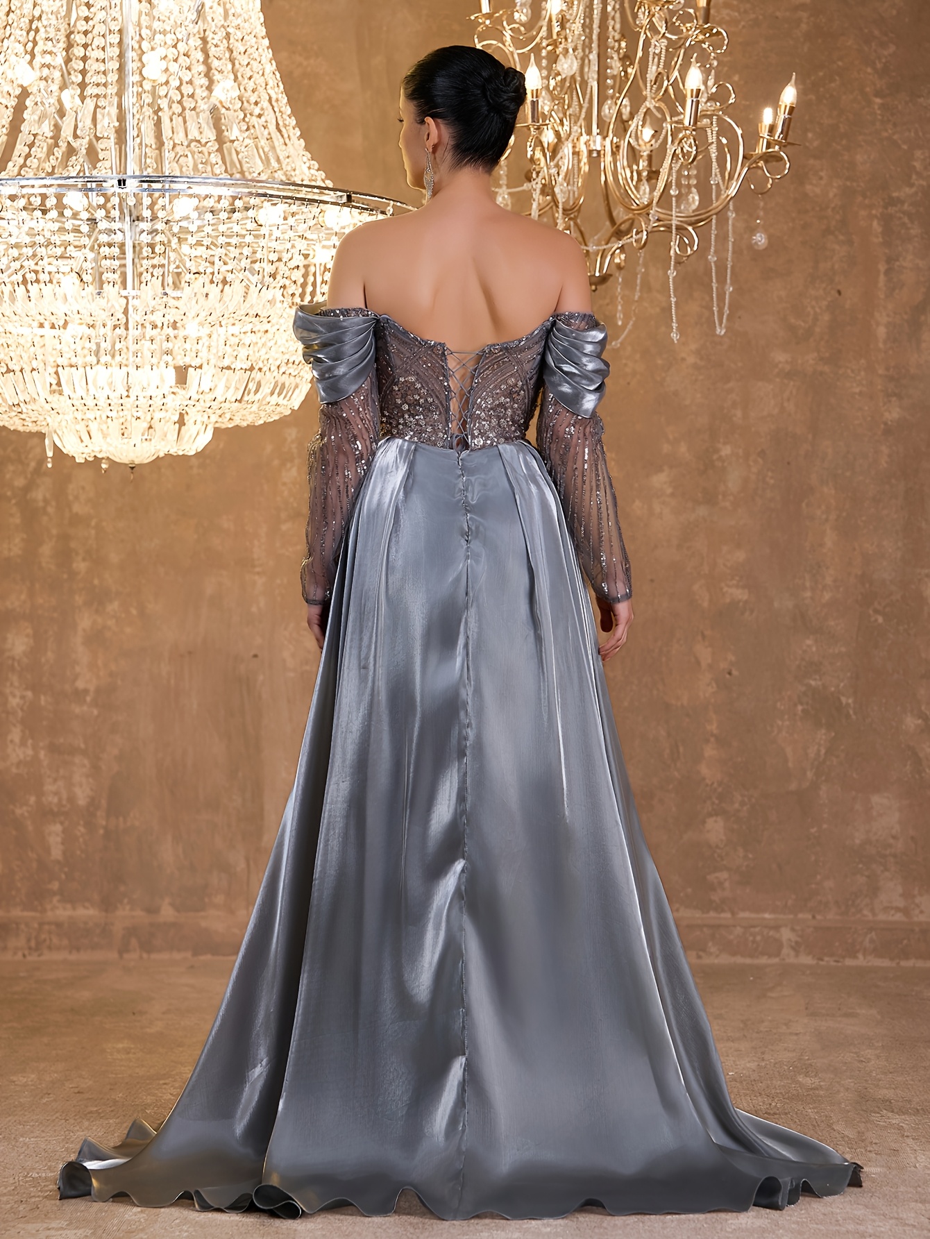 womens elegant shoulder mermaid evening gown bead Temu Denmark