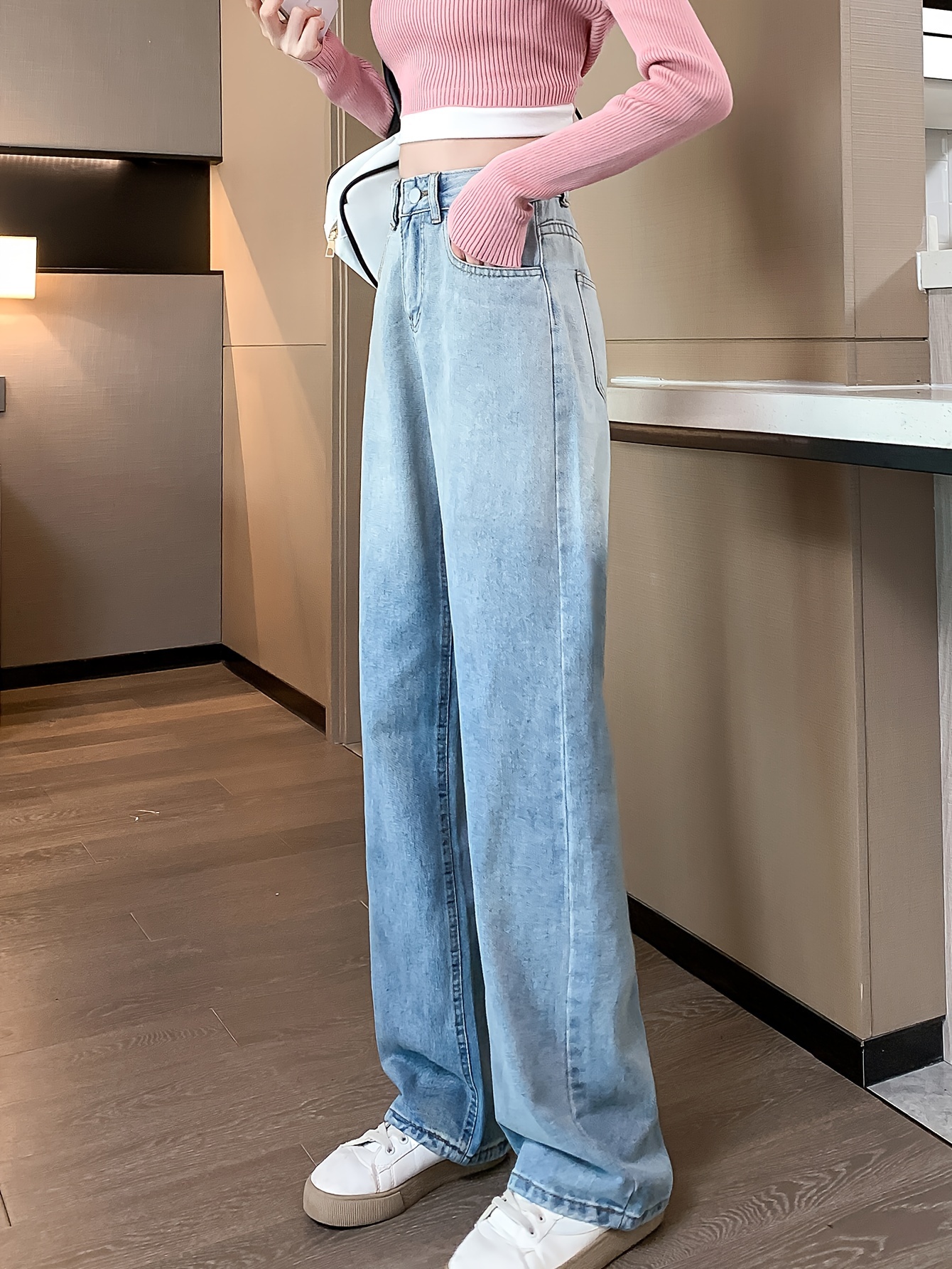 women's casual high waist denim pants summer gradient ombre