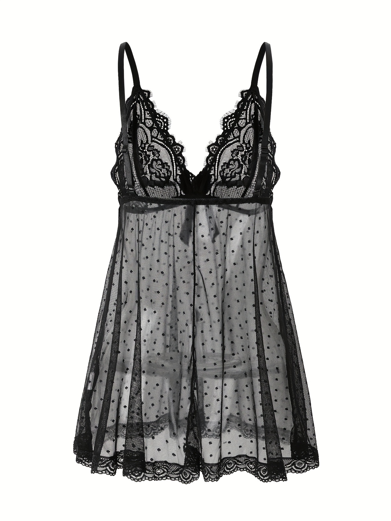 Women's Plus * Lingerie Dress, Plus Size Bow Decor Hot Lace Mesh * Dot  Sheer Babydoll Dress