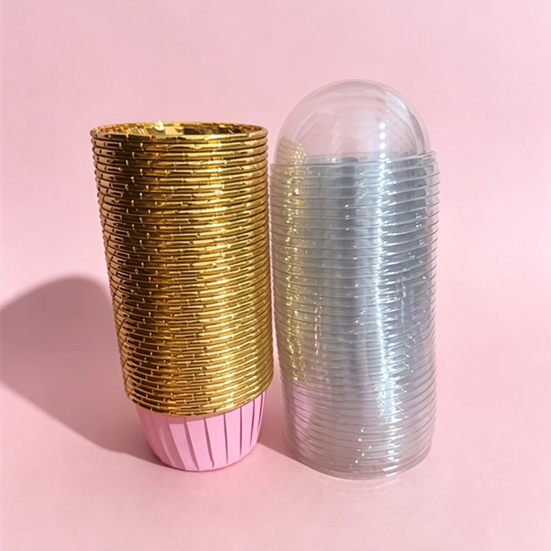 TEMU 100pcs Set Baking Cups With Lids - 50pcs Muffin Liners And 50pcs Transparent Dome Lids For Air Fryer Microwave, Cupcake Wrappers For Bakery,