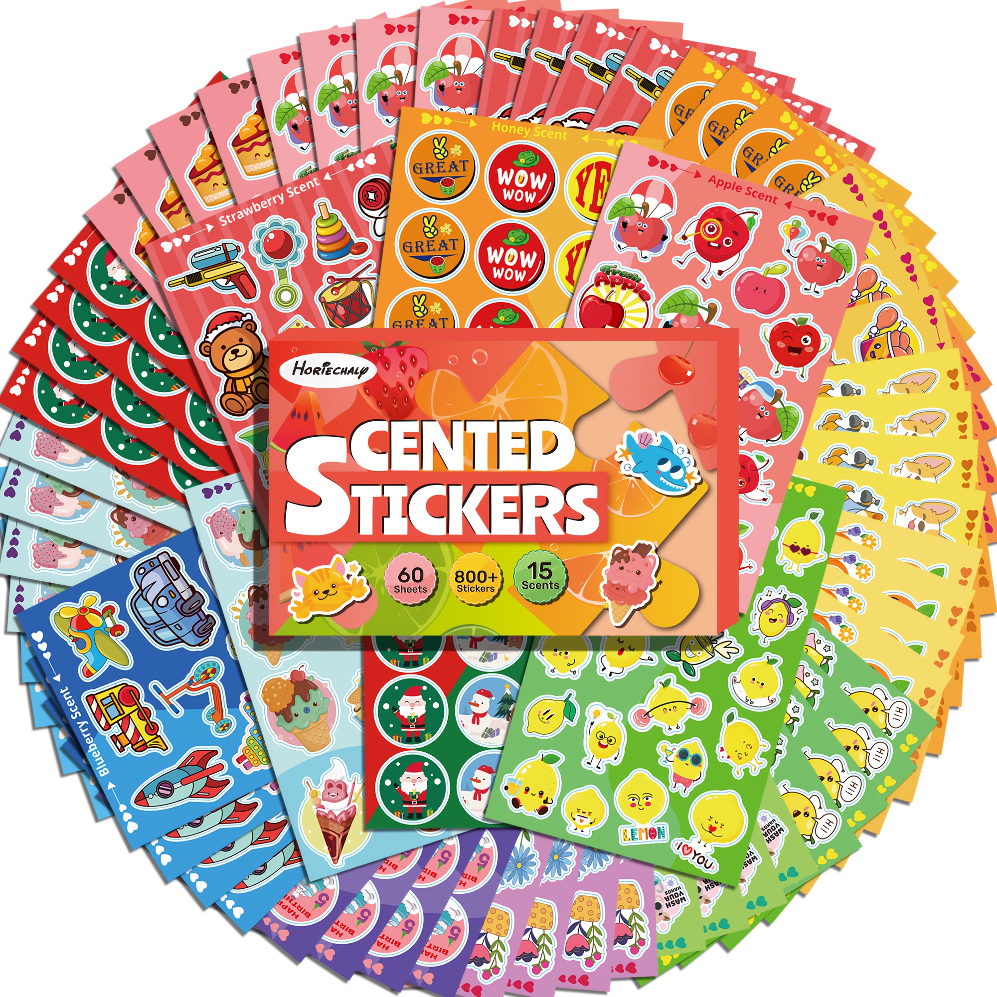 

60 Sheets Scratcher And Stickers, Smelly Stickers With Diverse Designs, 15 Scents Of Fruit, 900+ Stichers With Cute Patters, Ideal Decorative Item For Your Needs, Situable For Diy.