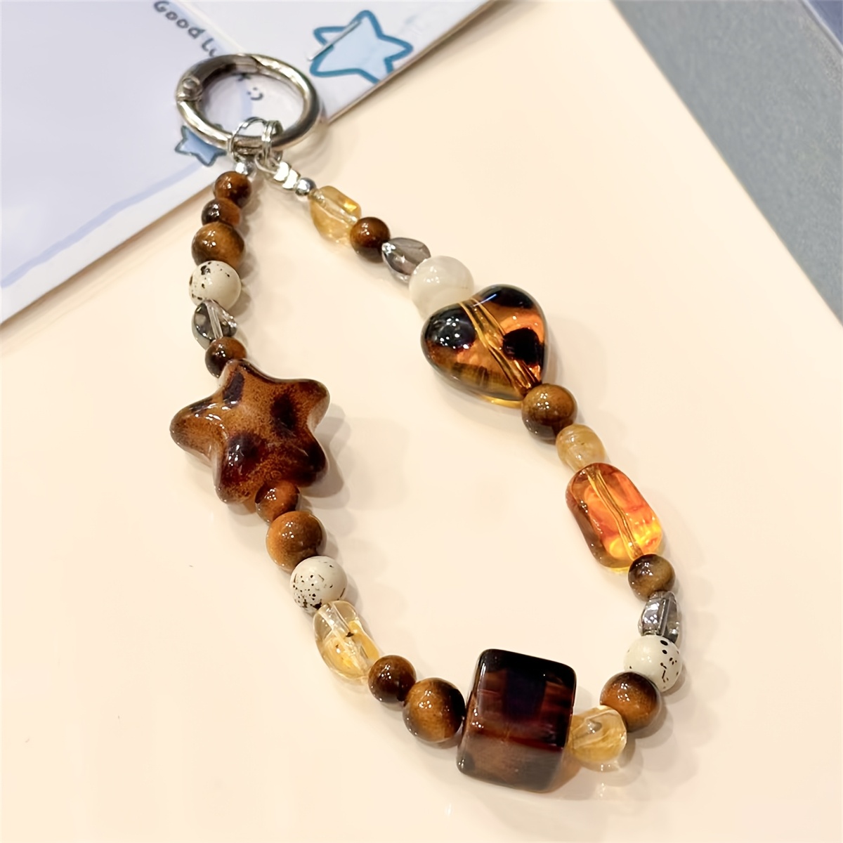 TEMU Retro Amber Leopard Pattern Star Universal Mobile Additions For Women Luxury Anti-drop Ccd Lanyard