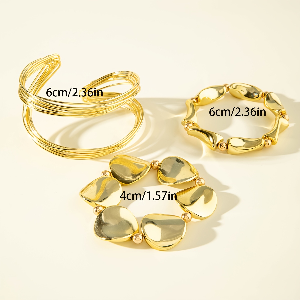3pc Exaggerated Open Metal Bracelet Set
