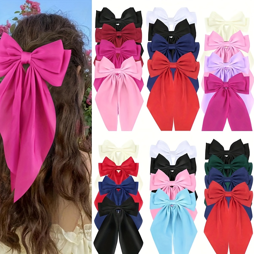 

[customer ] 4pcs Set Of Large Bow Hair Clips With Long Ribbon Tails - Girls' & , Red