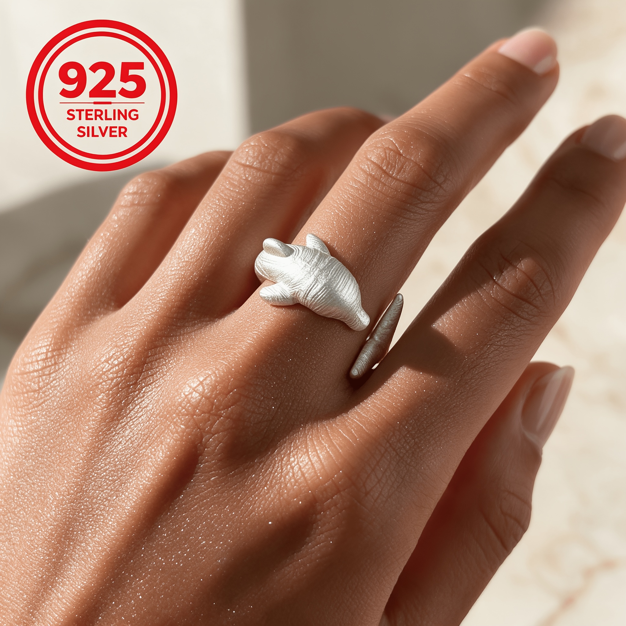 925 Silver Adjustable Opening Dolphin Geometric Band Ring