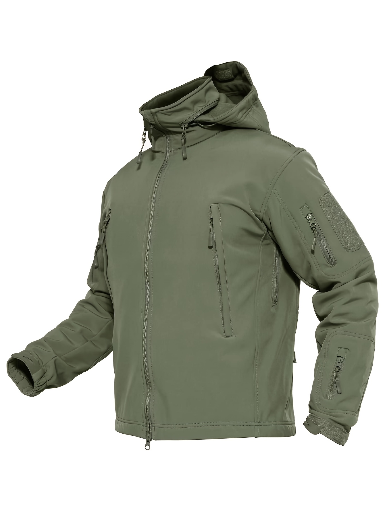 Men's Softshell Jacket, Polyester 90.00% Spandex 10.00%, Lightweight Windproof Fleece Lined Winter Coat with Multi-Pockets, Detachable & Concealed Hood, Elastic Wrist Cuffs for Hiking Camping Hunting Fishing