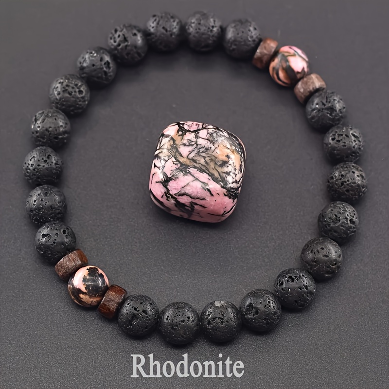 E-shop Schwarze Linie Roter Lingstein Natürliche Perlenarmband für Männer Frauen, Natürlicher Schwarzer Elastisches Armband Schmuck