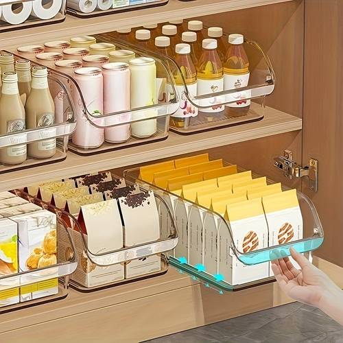 4-teiliges/set ausziehbarer aufbewahrungskorb, transparenter schicht-organizer, für schränke, u-förmige große öffnung, verdicktes material, für schüsseln, teller, gewürzflaschen und dosen, multifunktionaler haushalts-schrank-organizer, regalkorb