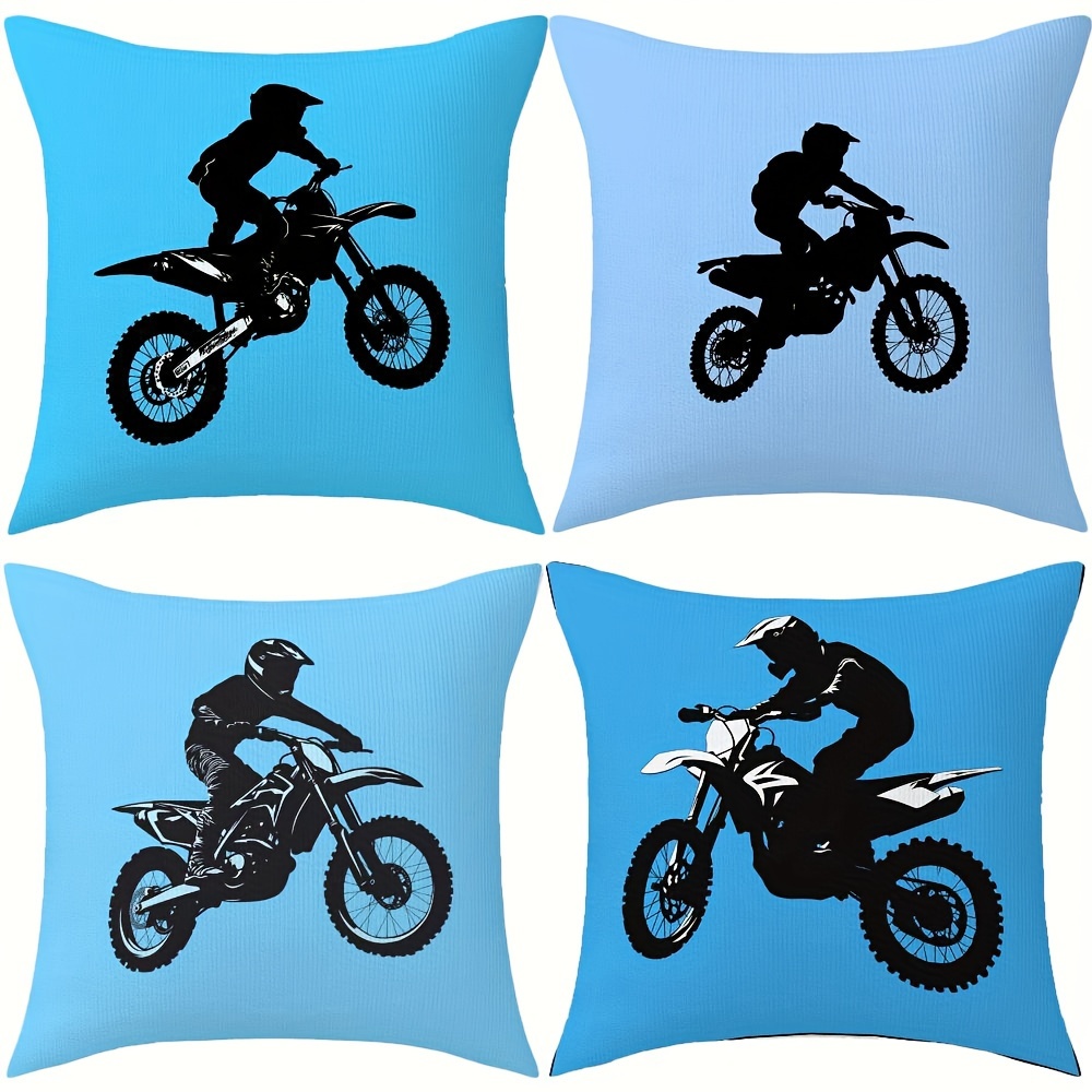 

Set Of 4 Motocross Rider Polyester Throw Pillow Covers, 18+ Age Group, Versatile Double-sided Decorative Cushion Cases With Zipper - Halloween & Christmas, Inserts Not Included