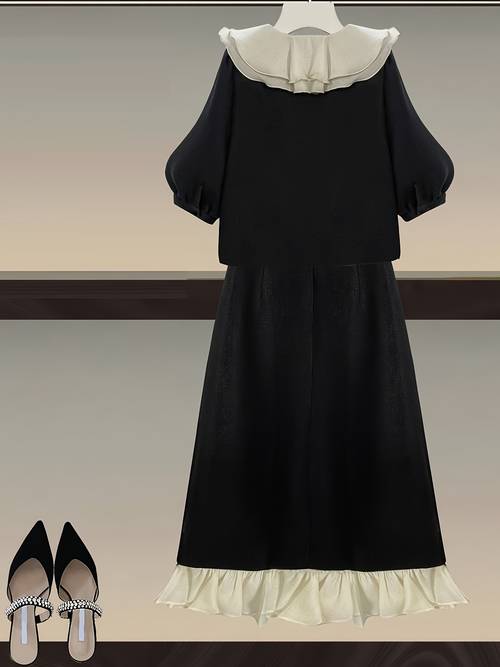 2025 summer elegant skirt 2 piecs set for women ruffles short sleeve single breasted cardigan irregular double ruffles skirts set for women outfits female clothing women chic suits