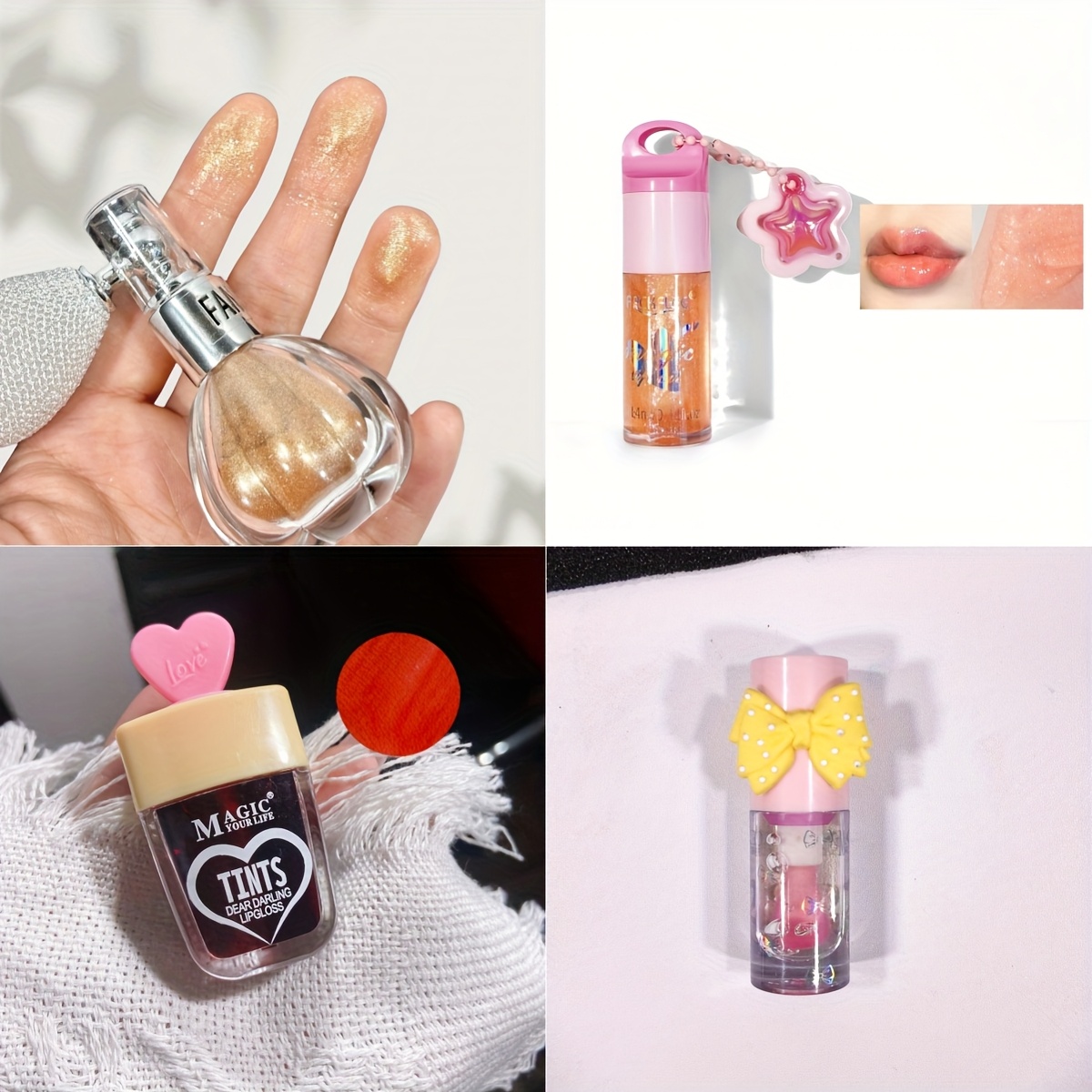 4pcs cosmetic gift set halloween pumpkin balloon highlighter berry colored lip stain starry glitter lip gloss bow tie lip balm pink round ball gift box ideal for christmas wedding favors birthdays Product details 1