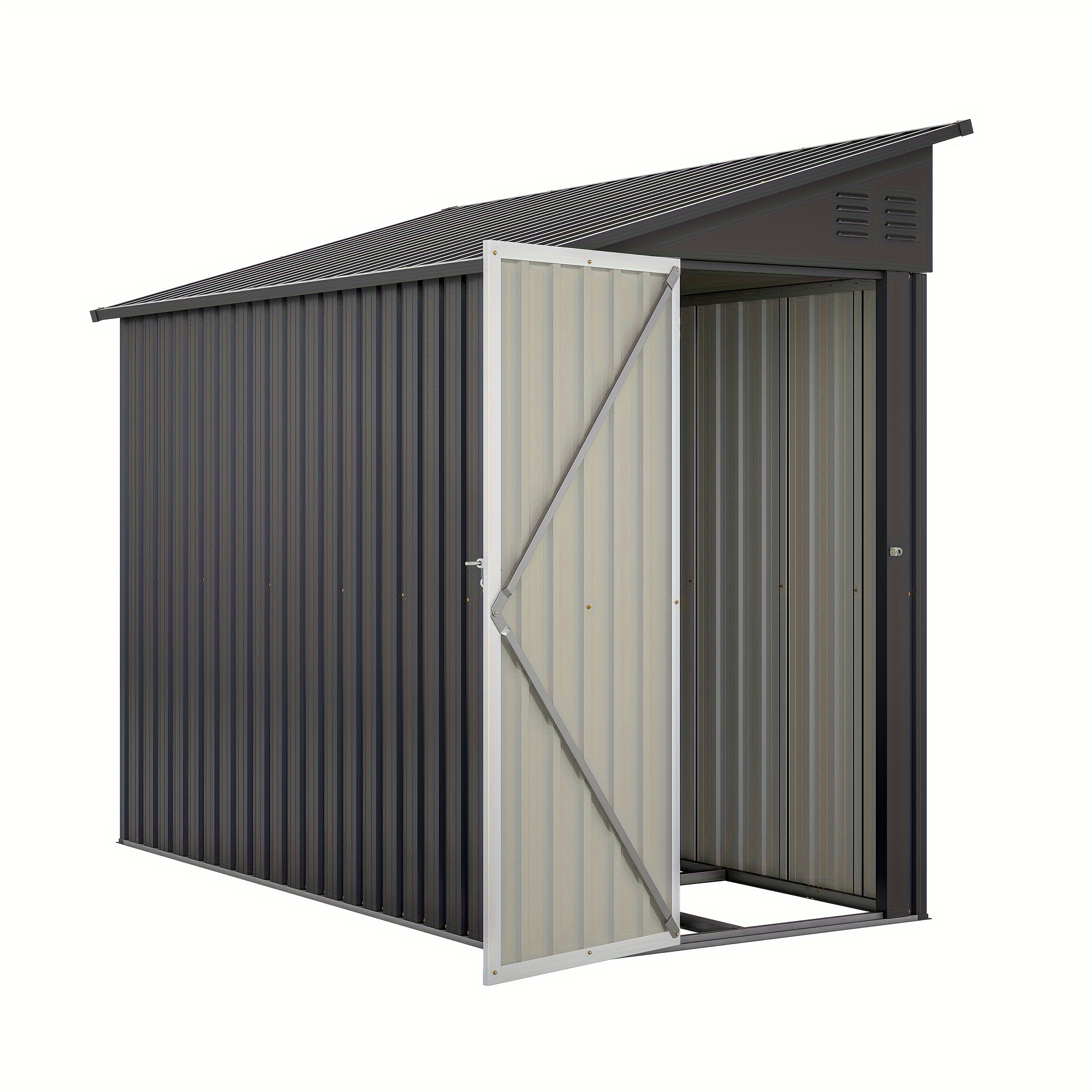 

4'x 8' Metal Outdoor Storage Shed, Sloped To Storage Shed, Garden Tool Storage, With Lockable Door And 2 Vents, For Backyard, Patio, Lawn, Black