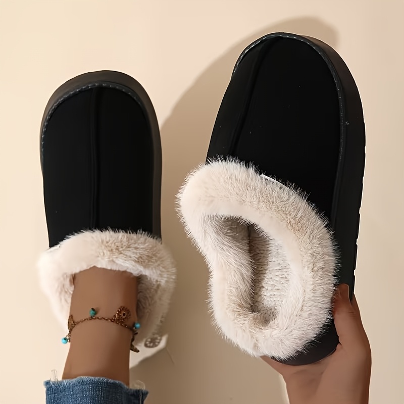 TEMU Thick Sole Short Hair Mouth Plush Comfortable Warm Slippers Indoor Outdoor Wear Widened Toe Box Home Slippers