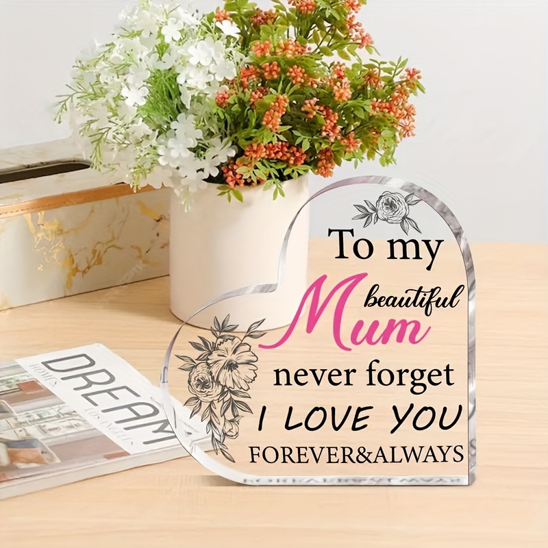 TEMU 2d Flat, Elegant Heart-shaped Acrylic Mother's Day Plaque With - "to My , & " Message - Ideal Gift For Mom On Mother's Day, Birthday,