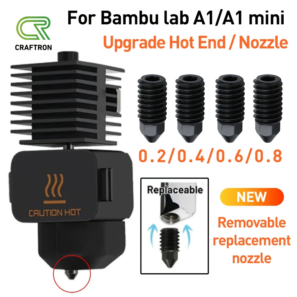 

A1 Mini Upgraded Hot End Kit, 0.2/0.4/0.6/0.8mm Nozzle Options, Integrated Heatsink, Magnetic Mount, 3d Printer Extruder Accessories, No Battery, Non-electronic