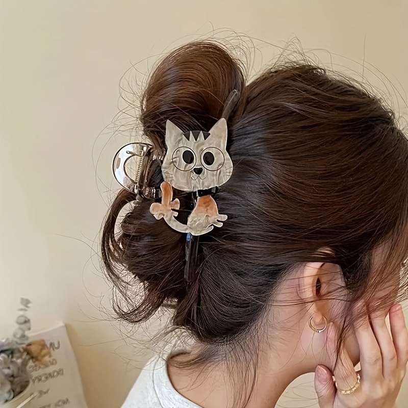 

Grande pince à cheveux mignonne en de griffe de chat, style Y2K, imprimé animal, accessoire pour cheveux pour femmes de 14 ans et plus.