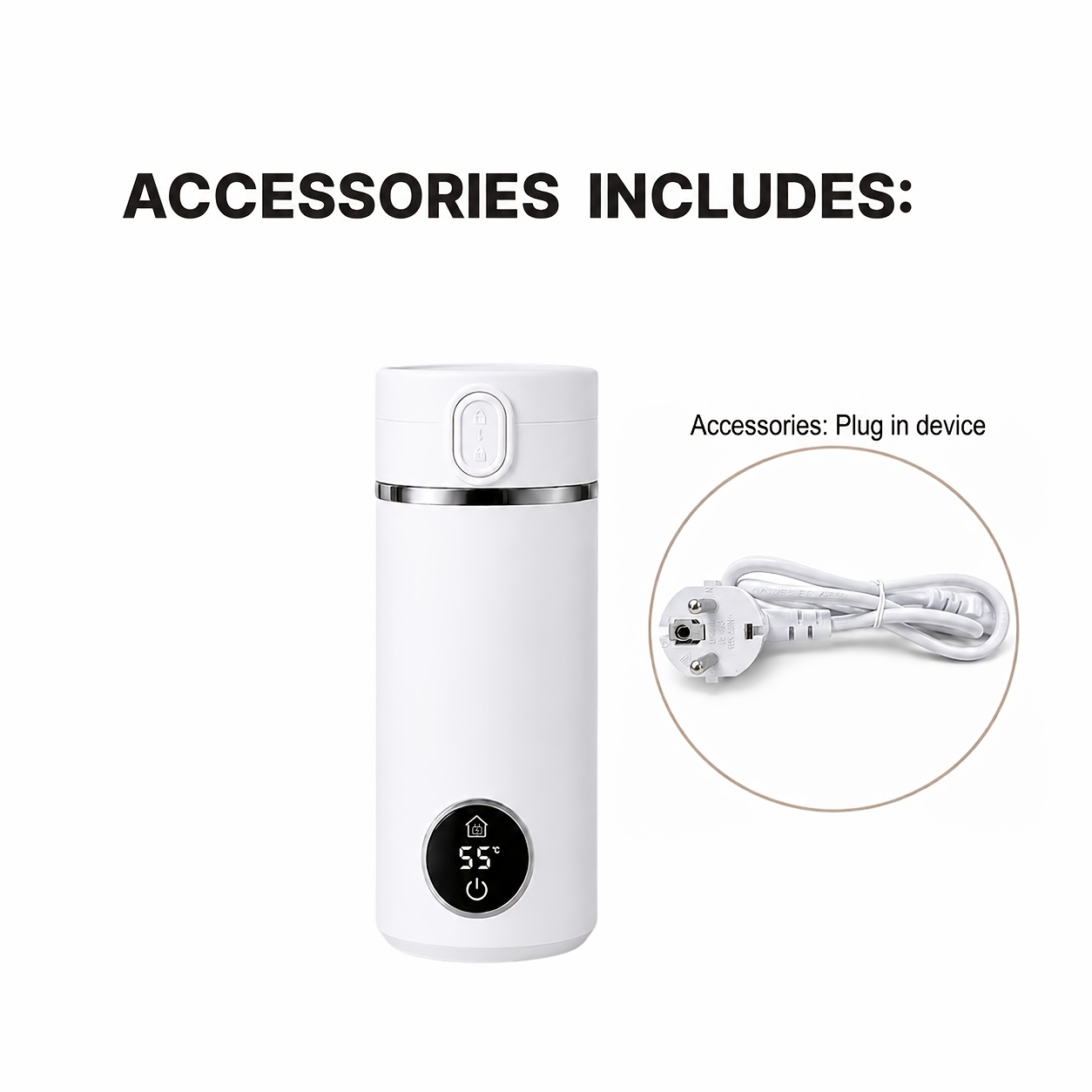 TEMU Mug Chauffant Électrique Intelligent 500ML, de Température et Écran LED, Acier Inoxydable 316 et Cordon d'Alimentation, Double Paroi Isolée Sous