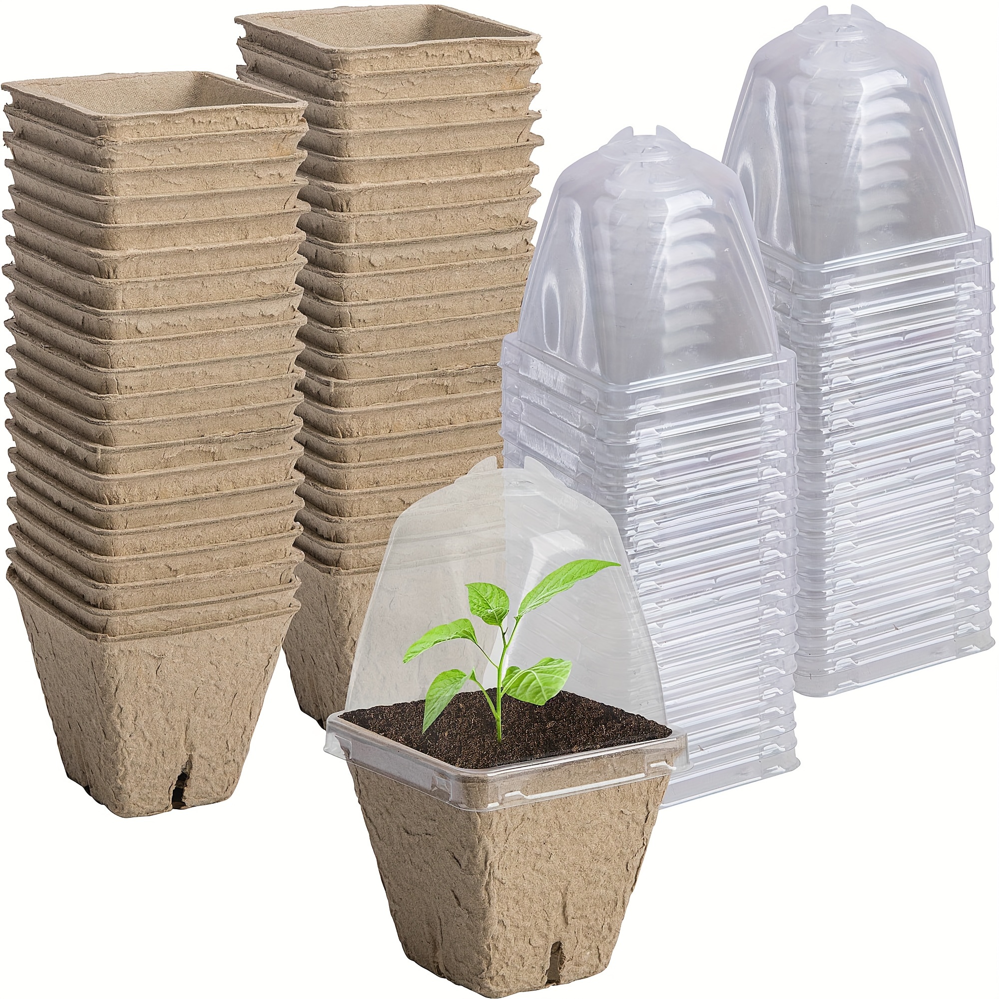 

40 Pcs Seeding Starter Pots For Planting- 2.3 Inch Square Biodegradable Nursery Pots With Humidity Dome- Peat Pots For Seedlings Garden Vegetable Flower Germination