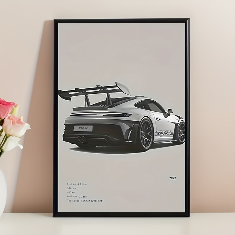 TEMU 2d Flat, 2d Flat, 1pc Frameless Canvas Print, Black And White Retro Supercar Art Poster, Suitable For Living Room, Bedroom, Office, Dining Room,