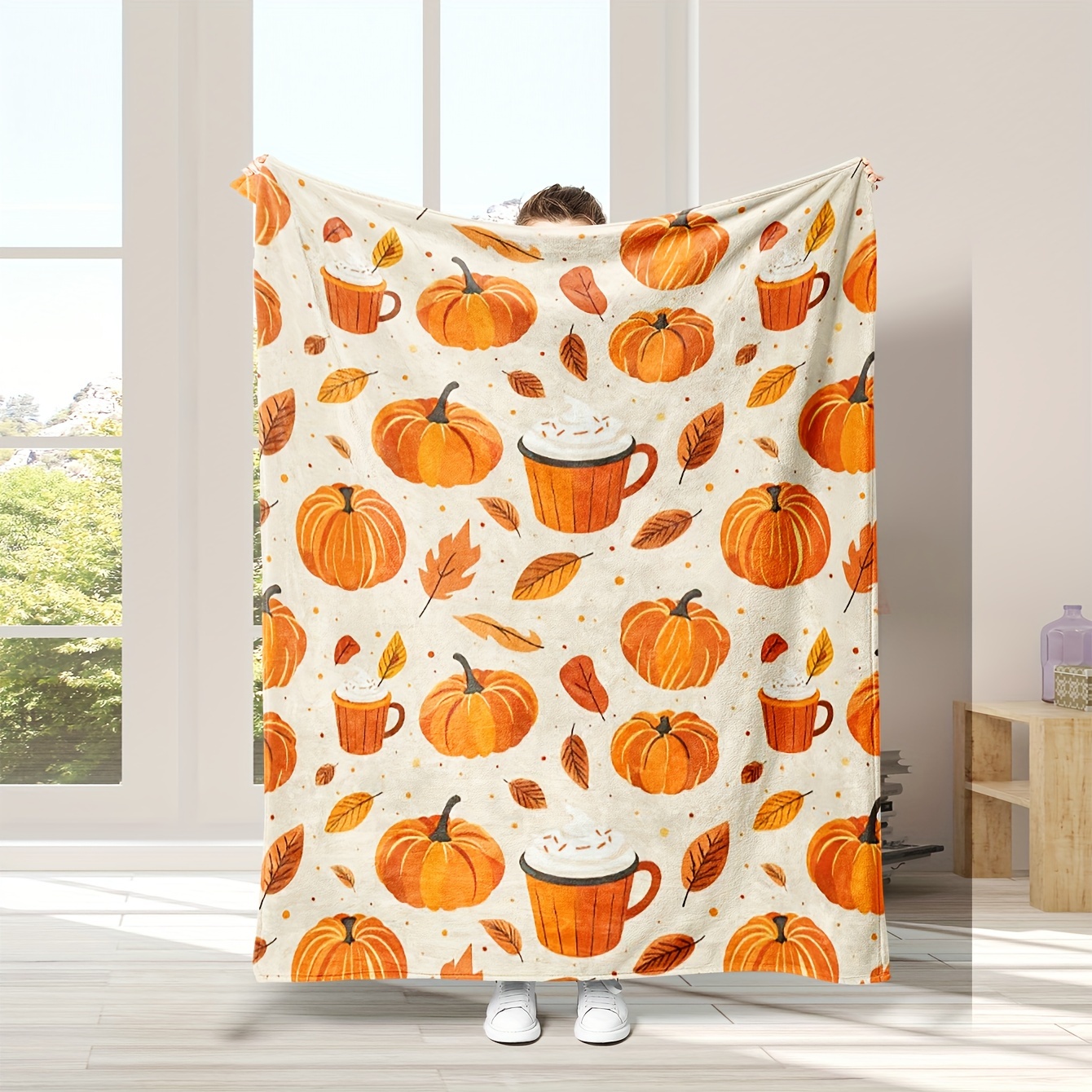 

- Flannel Blanket & Pumpkins - For , For , Bed, , - Washable