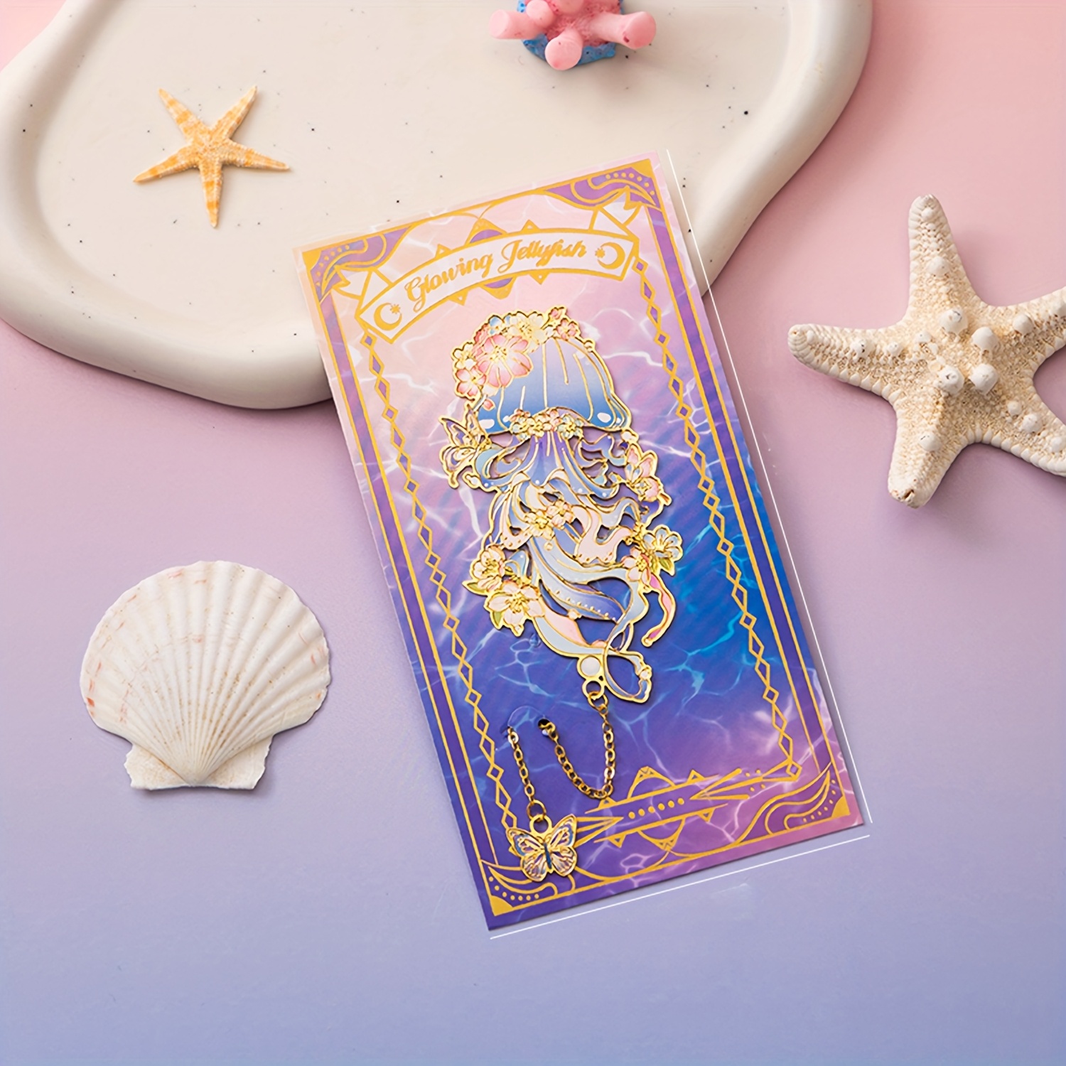 TEMU 1 Metal Bookmark Featuring A Chain Tassel, Designed With A Golden Hollow Shell And Starfish Motif, Perfect As A Rustproof Gift For Book
