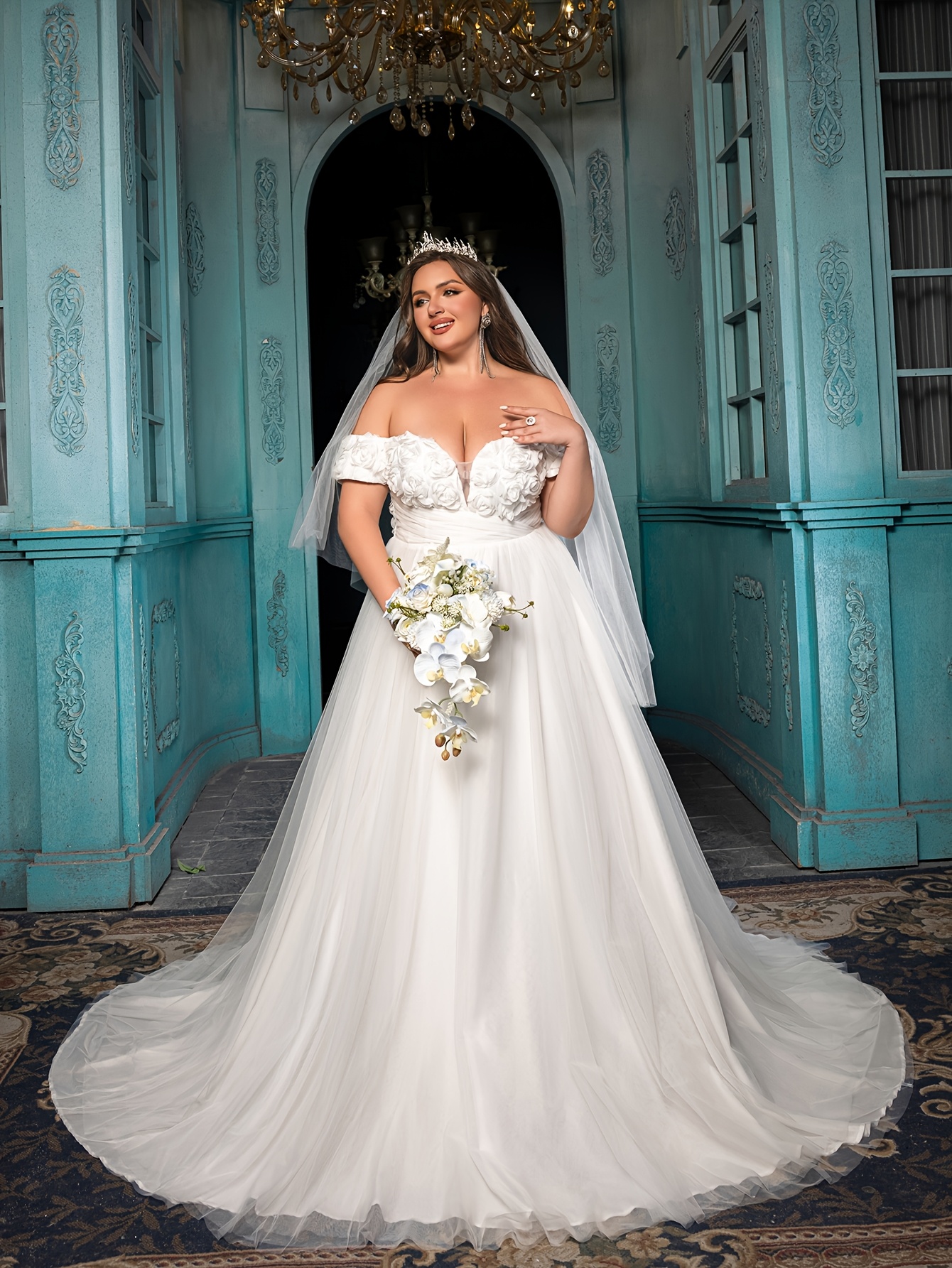 sachin and babi light blue dress Floral Wedding Dress Plus Size main image 1