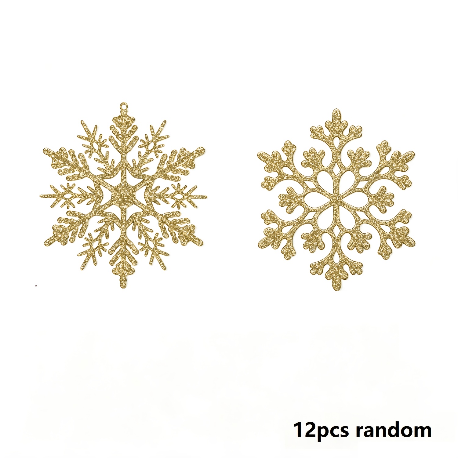 TEMU Zufällige Auswahl 12 Stk., große weihnachtliche Glitzer-Schneeflocken-Ornamente, Kunststoff-Schneeflocken-Ornamente – Weihnachtsbaumschmuck