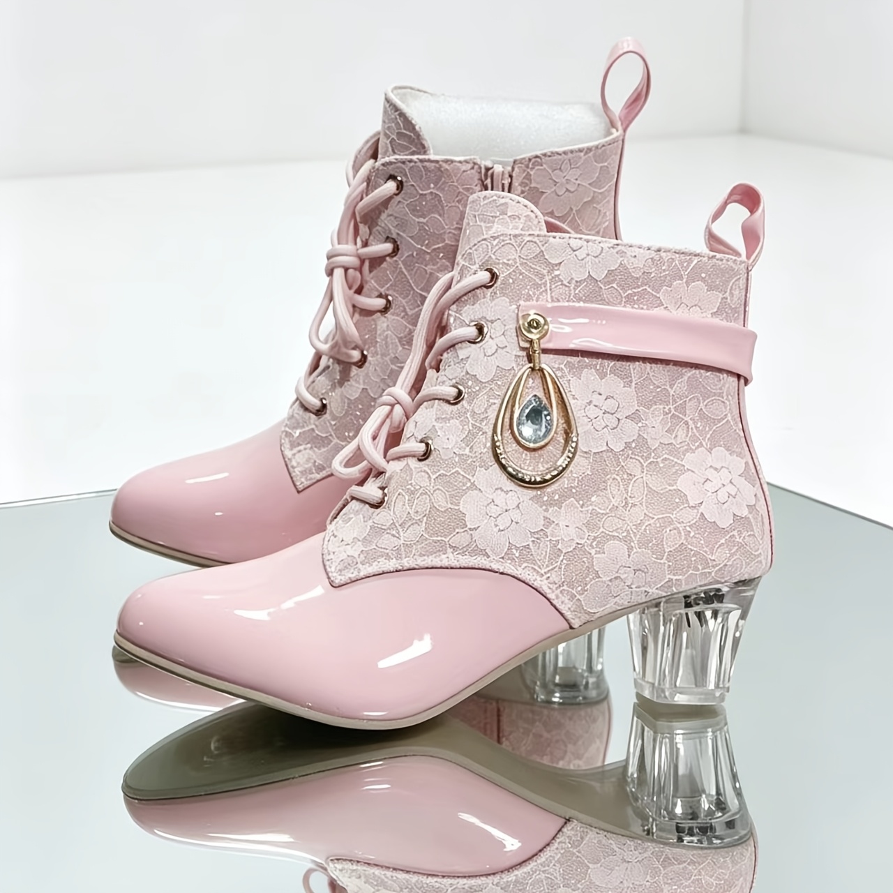 TEMU Spring/autumn New Style Lace With Golden Powder Accents, Shiny Teardrop Accessory, Fashionable And Versatile Pointed-toe Heel, Elegant And