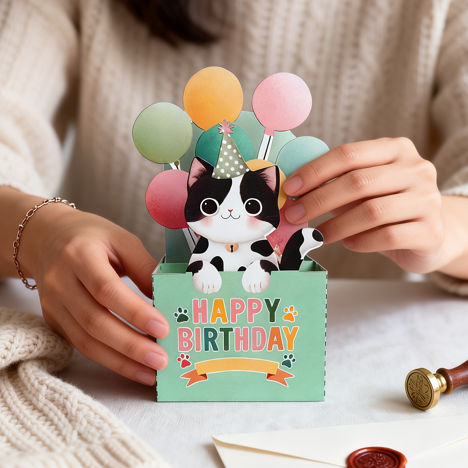 TEMU 1pc Cat Happy Birthday Greeting Card, Cute Kitten Party Invitation, Funny Birthday 3d Pop-up Card, Perfect Gift For Family, Friend, Cat Mother,