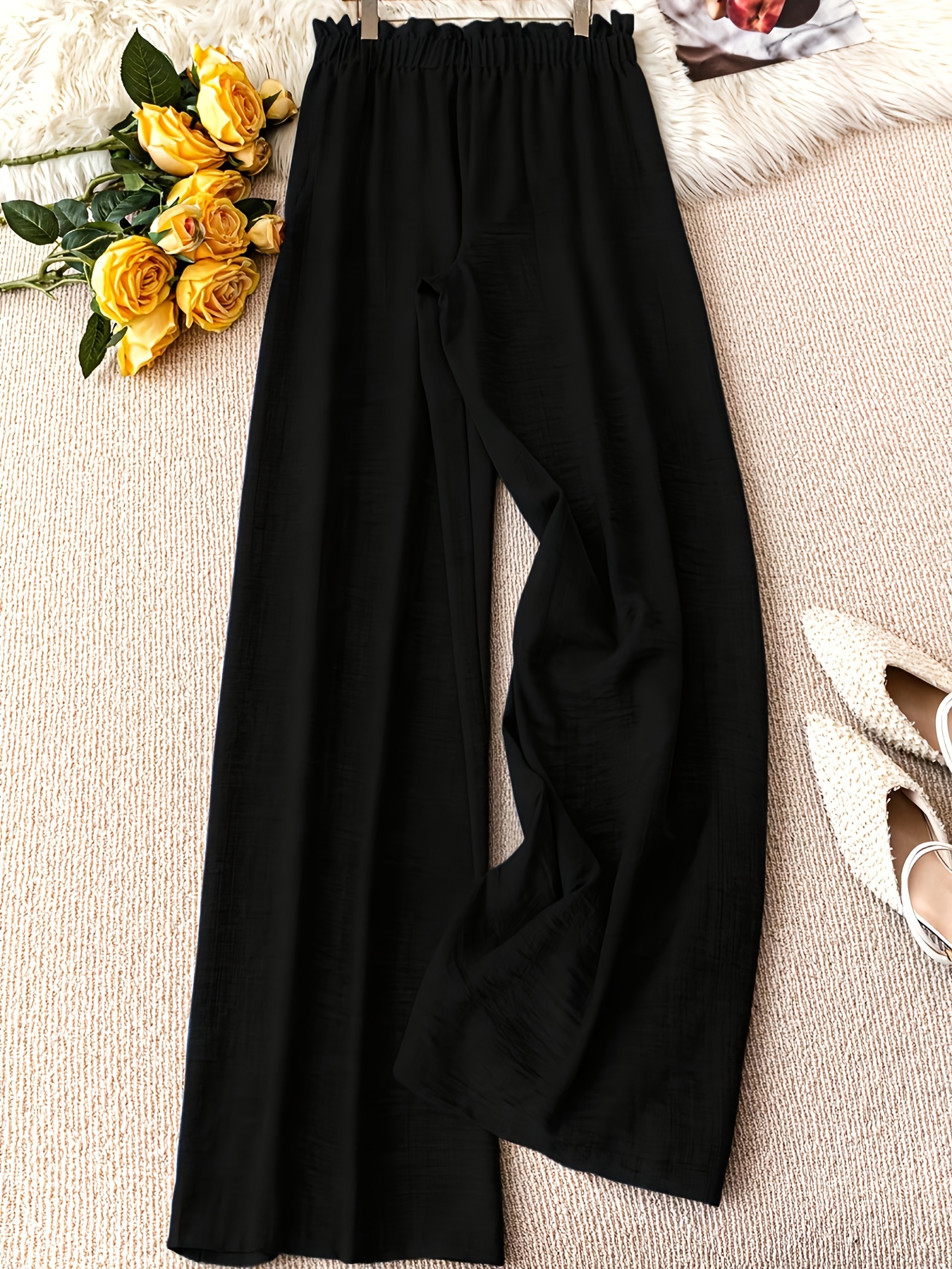 womens elegant solid color   drawstring waist comfortable long pants