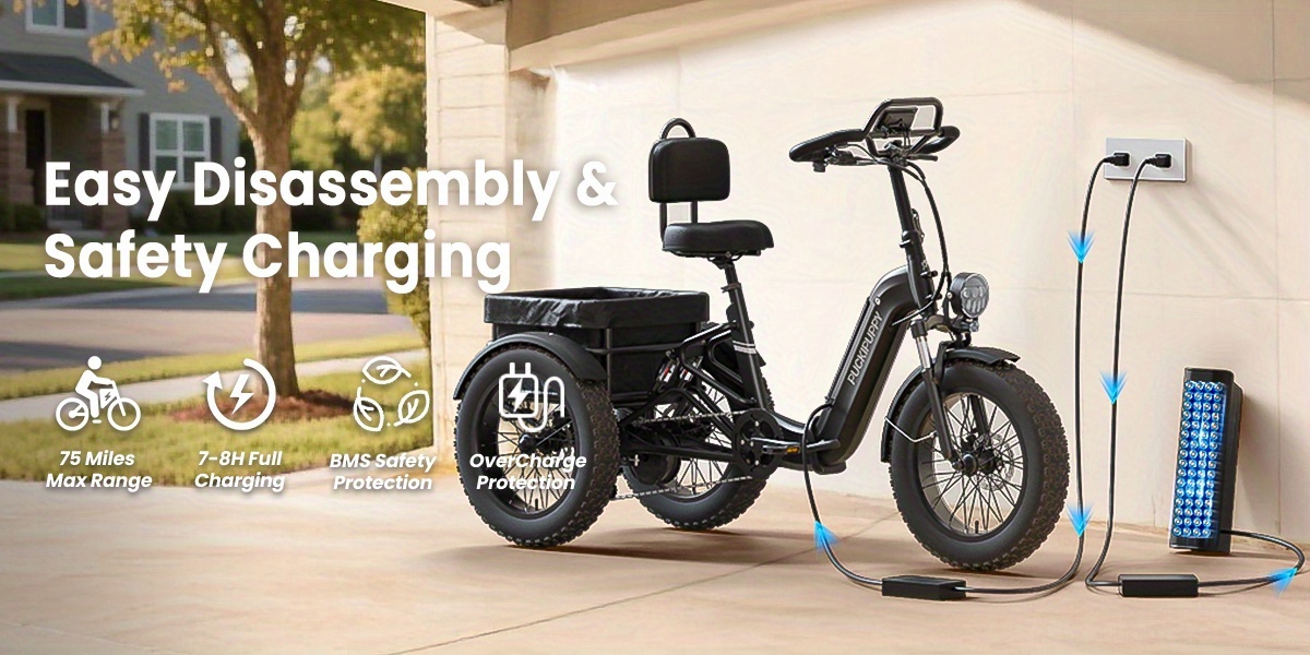 full suspension   for   heavy duty all terrain 20 tire trike with 48v 720wh battery 75 mile range 19mph     torque sensor large basket turn   front rear suspension dual   cargo carrier ideal for men women urban off road riding compatible with 100 240v     voltage Product details 5