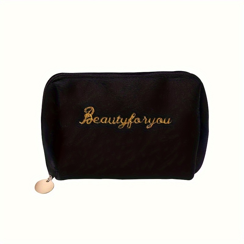 Forems 1-pack Mini Cosmetic Bag With Embroidered "beautiful" Design - Zippered Portable Makeup Organizer Pouch For Travel, Lipstick & Brushes, Durable Fabric In (burgundy ), Makeup Bag