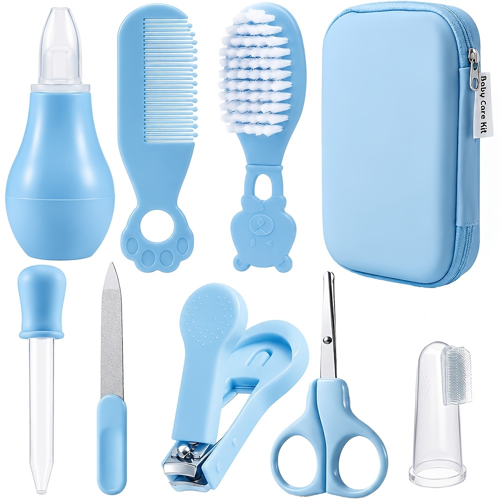 TEMU 9pcs Baby Care Set With Portable Case-baby Grooming Kit With, Infant Baby Care Set With Baby Hair Brush Comb Nail Clipper Nail File, Kit For