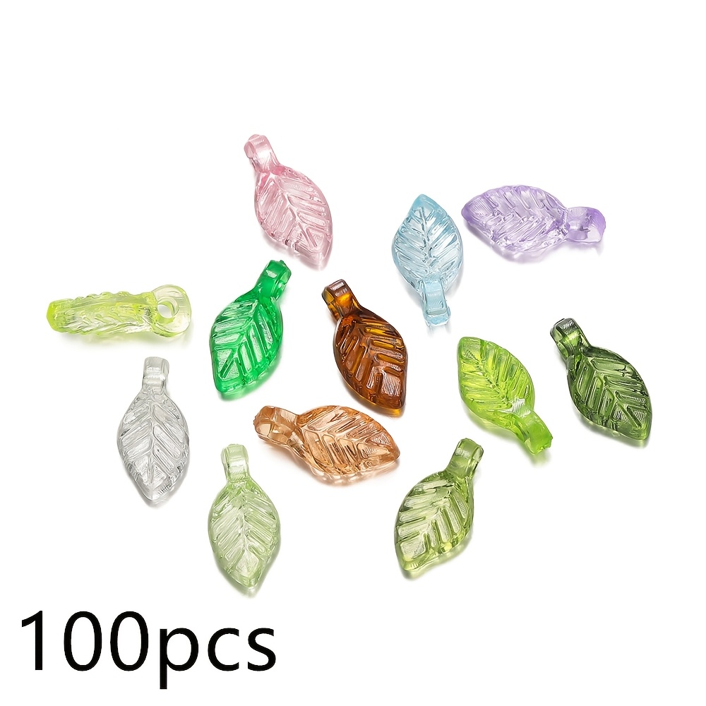 TEMU 100 stuks/partij 5*10,5mm acryl bladvormige kralen gekleurde tussenkralen losse kralen voor doe-het-zelf ketting armband telefoonhanger sieraden