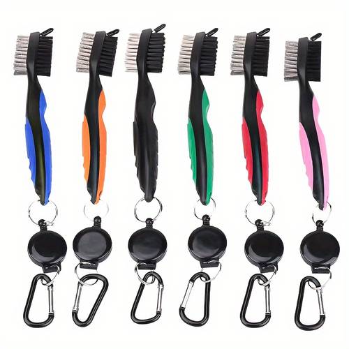 dual sided golf club cleaning brush with retractable hook portable golf accessory black red blue universal fit nylon fabric golf club cleaner stylish golf accessory durable nylon bristles golf accessories