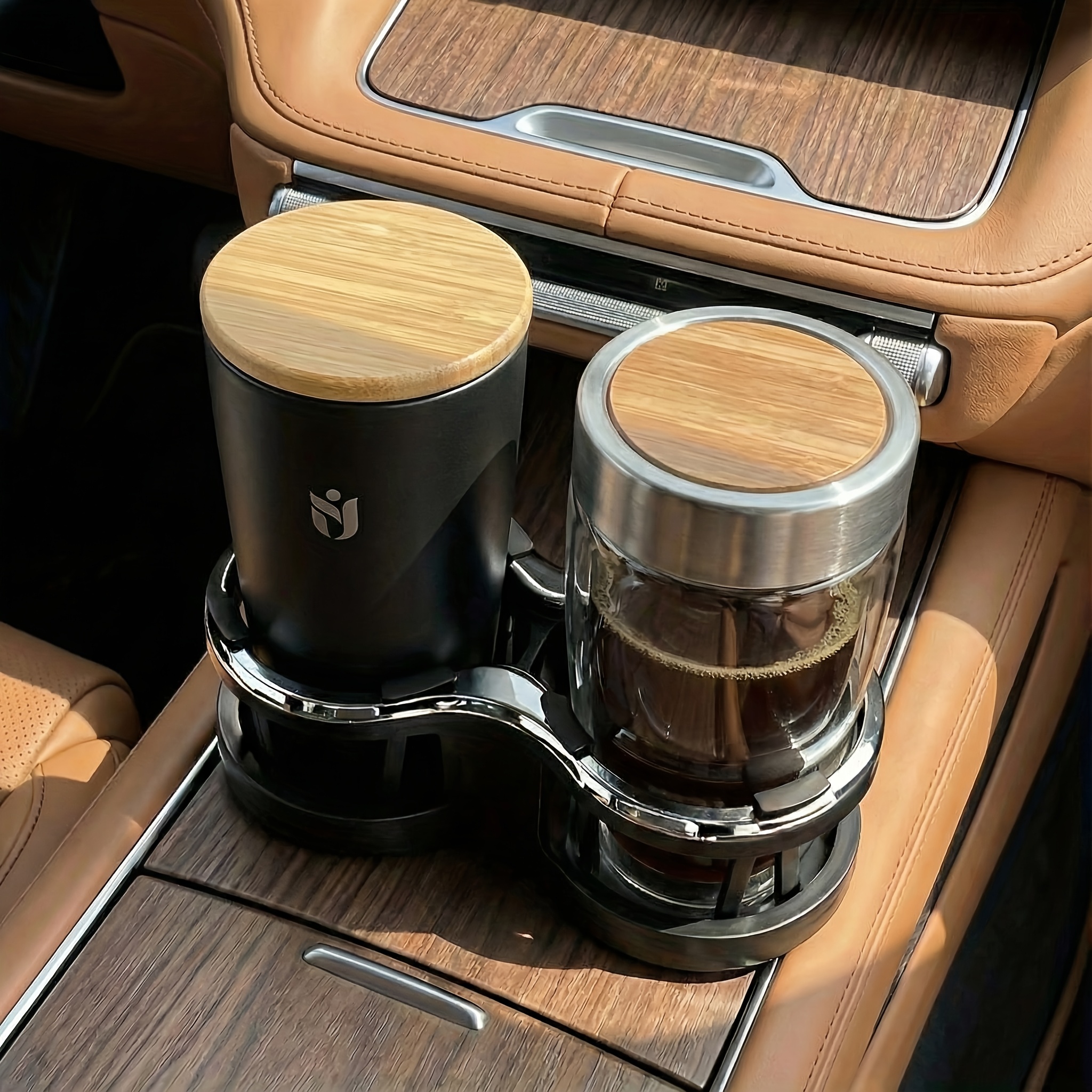 Suitu Car Center Console Cup Holder Extension Bracket, Adjustable Dual Cup Holder Expander, Durable Abs Material, Stylish Suitable For , Universal Dual Holes, Adjustable Shockproof Base