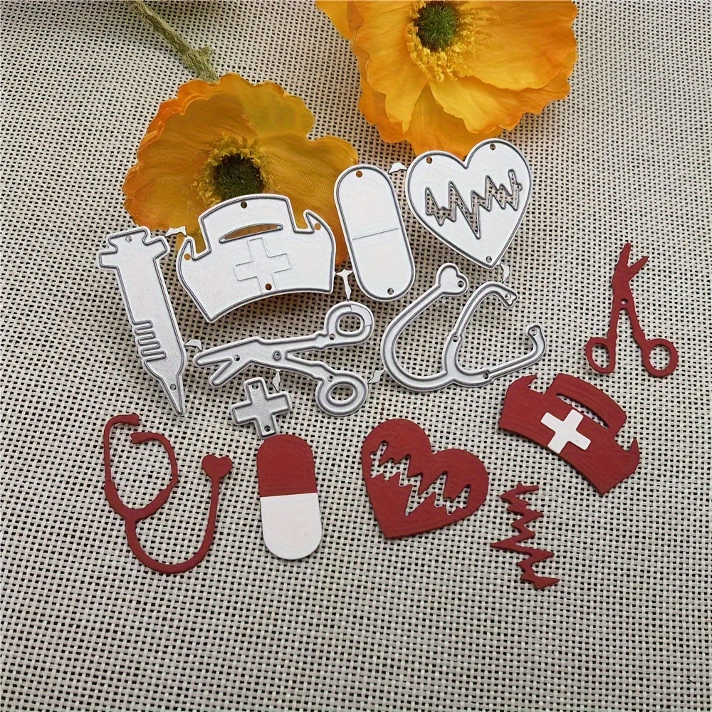 

Creative Nurse Hat Syringe Golden Mold Clipboard Stamp Die-cut Embossed Card Making Template Frame