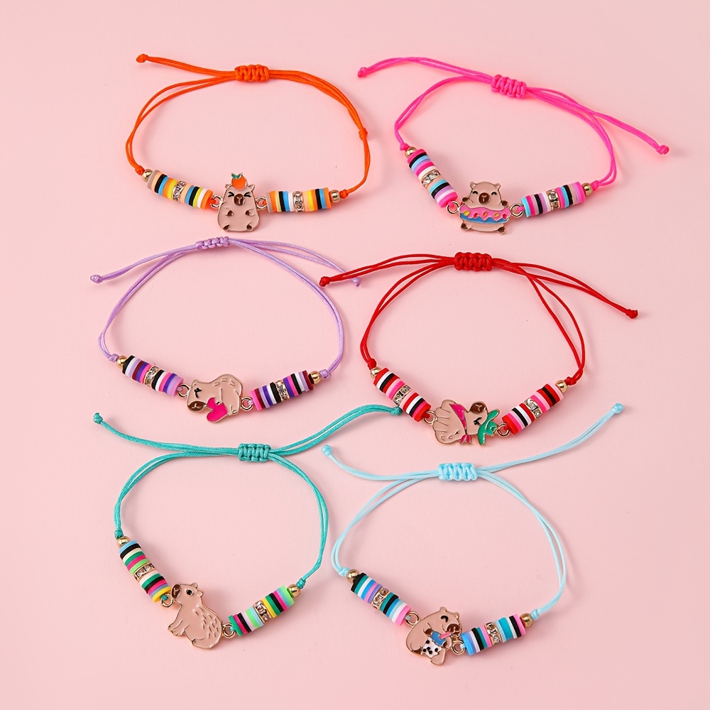 6pcs Capybara Cute Pendant Bracelet Set, Friendship Gift