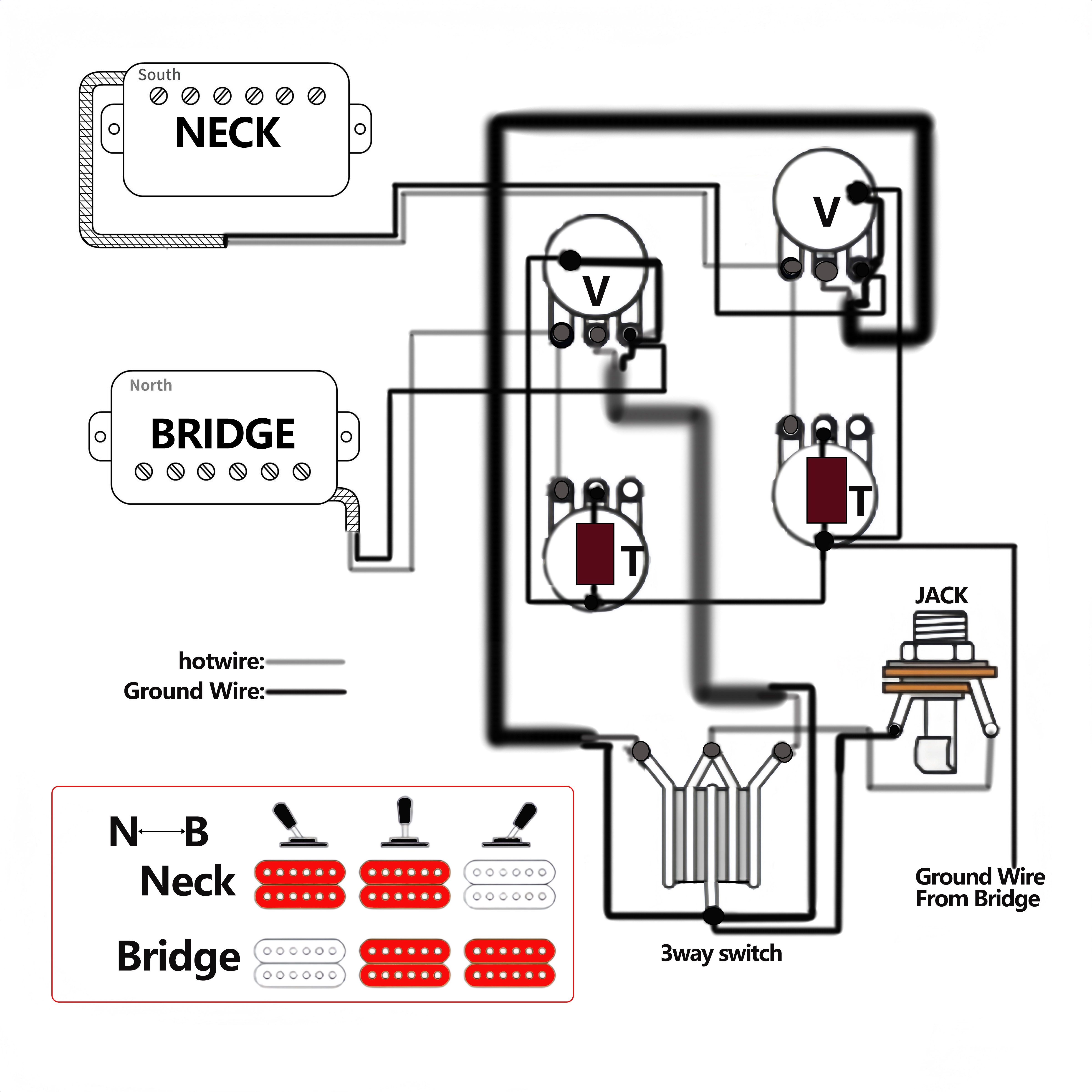 Guitar Wiring Harness Kit for Dual Coil Pickups 2V2T with 500K Potentiometers, 3-Way Toggle Switch, Pre-wired for SG Electric Guitars - Metal Grey Uncharged