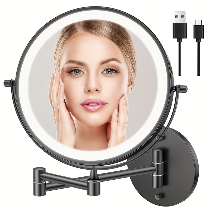 TEMU Rechargeable Wall-mounted Or Portable Dual-sided Led Makeup Mirror With Touch Screen Dimmer, 3 , & 13-inch Extendable Arm - Dimmable For, For - Surface Vanity Mirror