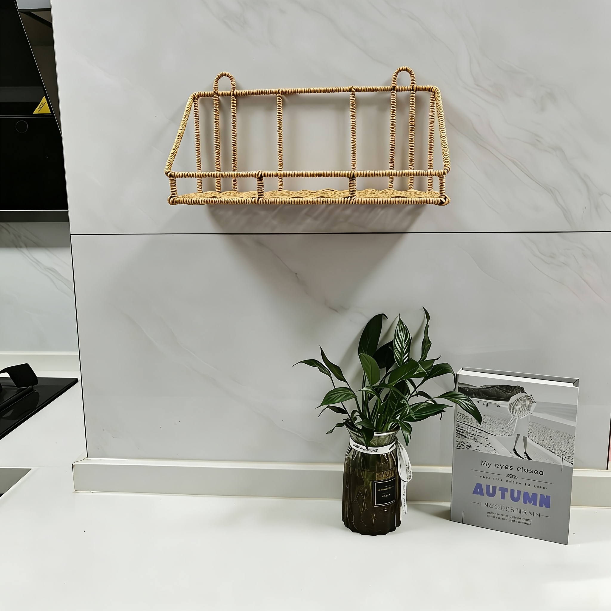 TEMU 1 pieza de cestas de estante tejidas, cesta colgante rústica de de ratán tejido, cesta de almacenamiento de pared, adecuada para decoración de