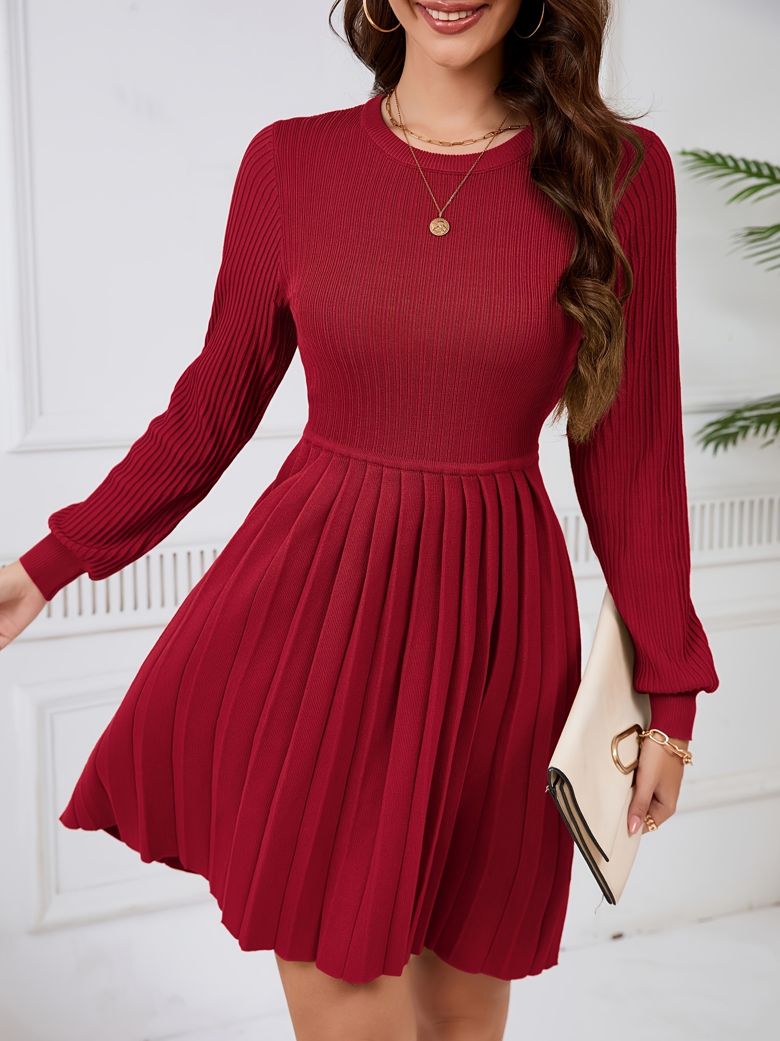1pc elegant viscose pleated mini dress women fall - Temu