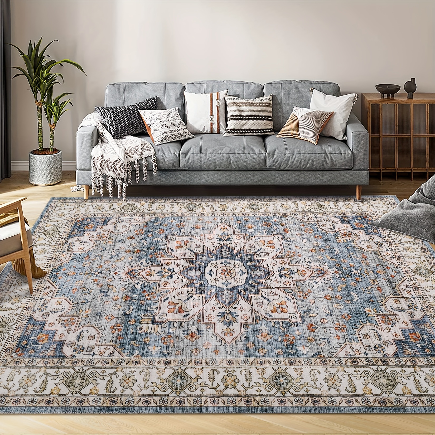 

Ultra-thin Washable Vintage Area Rugs - Large Rugs For Living Room Stain Resistant Carpet For Bedroom With Non Slip Backing Home Decor Floor Decoration Mat