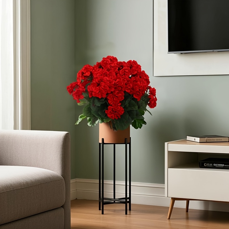 Image of 3pcs Pack Large Artificial Geranium Flowers - Uv-resistant Plastic Shrubs, Ideal For Indoor Outdoor Decor, Home, Wedding, Kitchen, And Garden