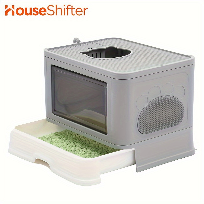 

Homiflex Enclosed Cat Litter Box With Lid, Two-way Entry/exit, Slide-out Tray With High Edges, Litter Scoop, Self-groomer, And Deodorizer Filter, Gray - 19" L X 15" W X 15" H