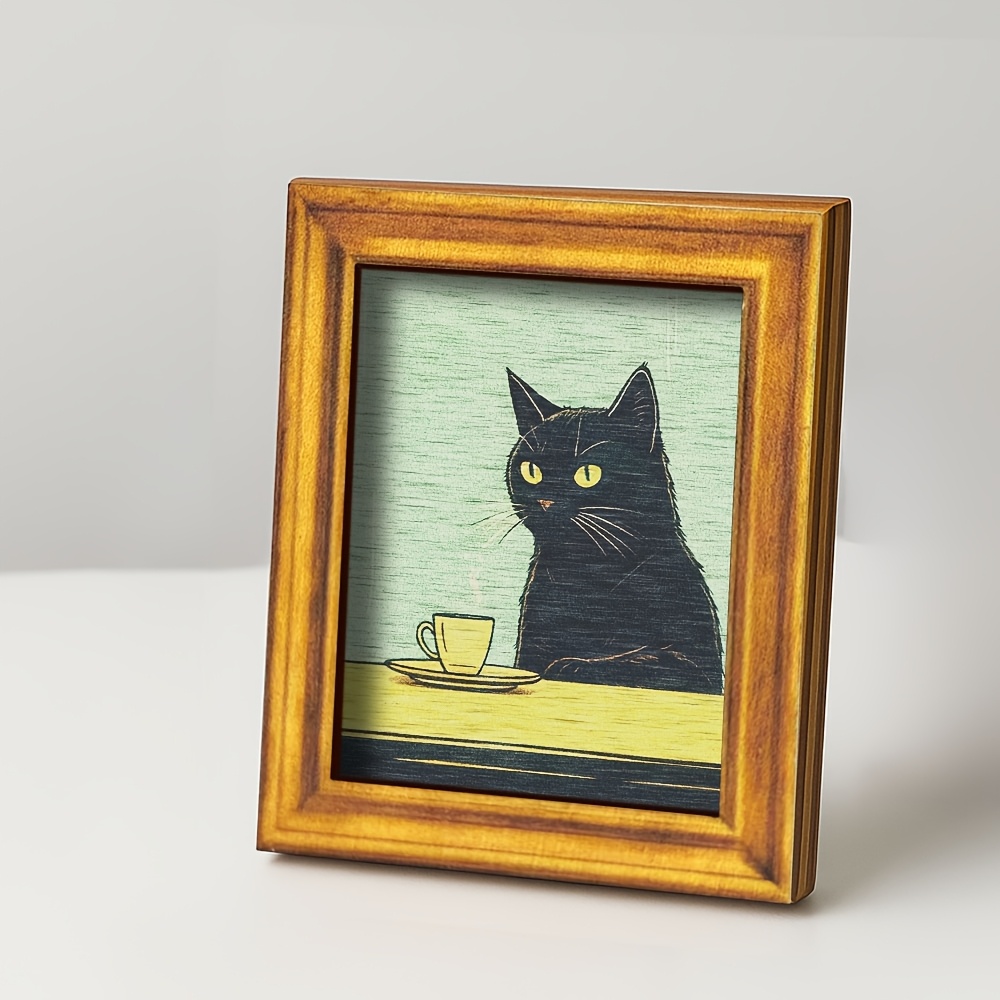 TEMU 1pc Elegant Black Cat Magnetic Refrigerator Sticker | Wooden Mini Decorative Painting, Design, Kitchen Home Decor, Cat Lover Gift, Back Fully Magnetic